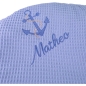 Preview: Leofrey Babynest-Kuschelkissen in Waffelpiqué rauchblau mit Bestickung Anker und Name