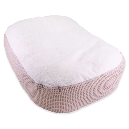 Leofrey Babynest-Kuschelkissen in Bio-Plüsch/Waffelpiqué sand