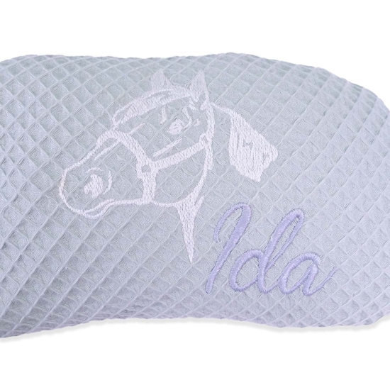 Preview: Nackenkissen Waffelpiqué mint mit Bestickung "Pferdekopf"und Name