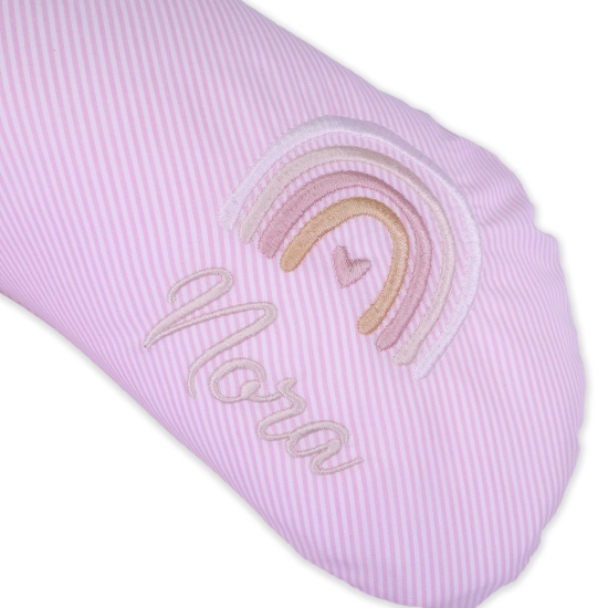 Nackenkissen Streifen rosa inkl. Stickerei "Regenbogen" und Name