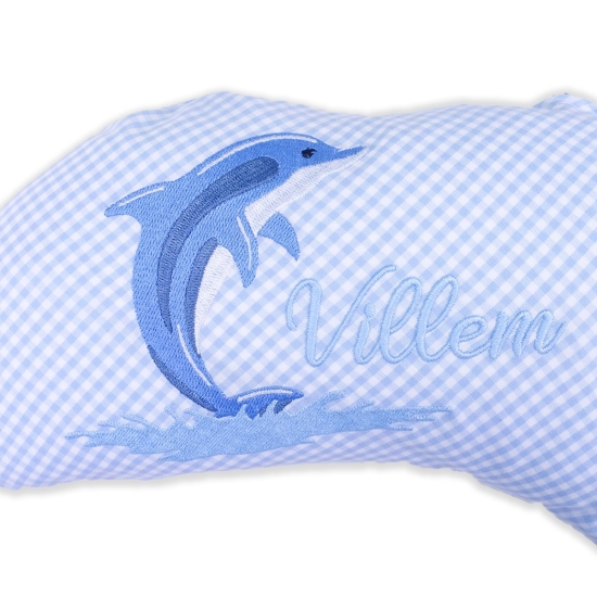 Nackenkissen Vichykaro hellblau inkl. Stickerei "Delfin" und Name