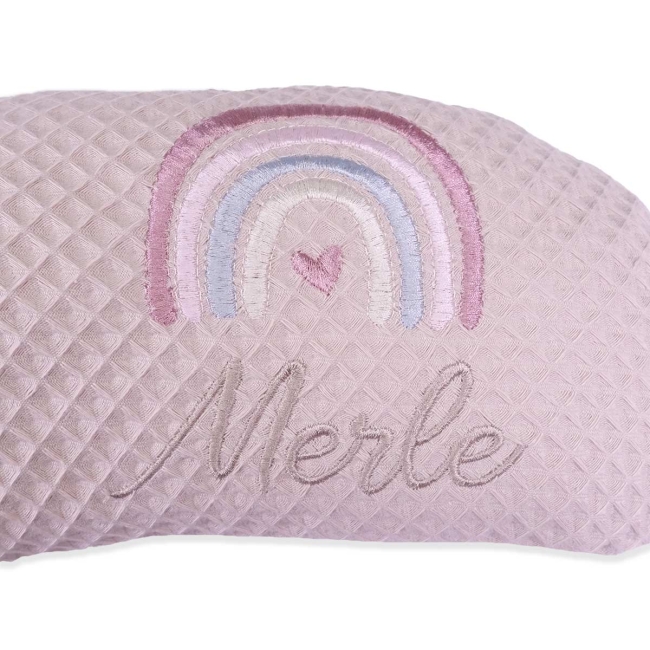 Nackenkissen Waffelpiqué sand mit Bestickung "Regenbogen" und Name