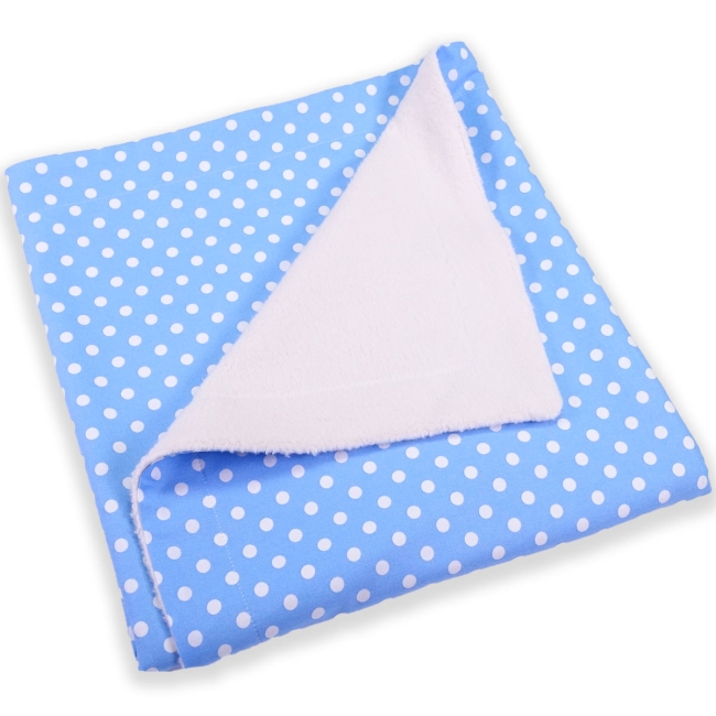 Babydecke Bio-Plüsch in blau mit weißen Punkten