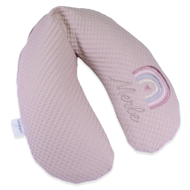 Nackenkissen Waffelpiqué sand mit Bestickung "Regenbogen" und Name