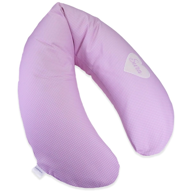 Stillkissen 185 cm - Piqué Punkte rosa inkl. Bestickung Plüschherz und Name